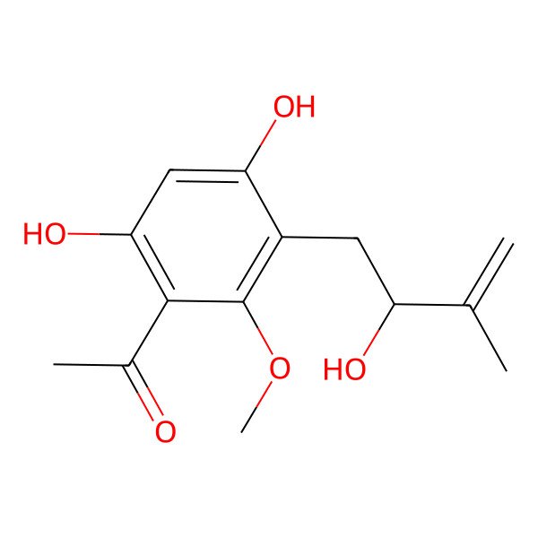 2D Structure of 1-[4,6-dihydroxy-3-[(2R)-2-hydroxy-3-methylbut-3-enyl]-2-methoxyphenyl]ethanone