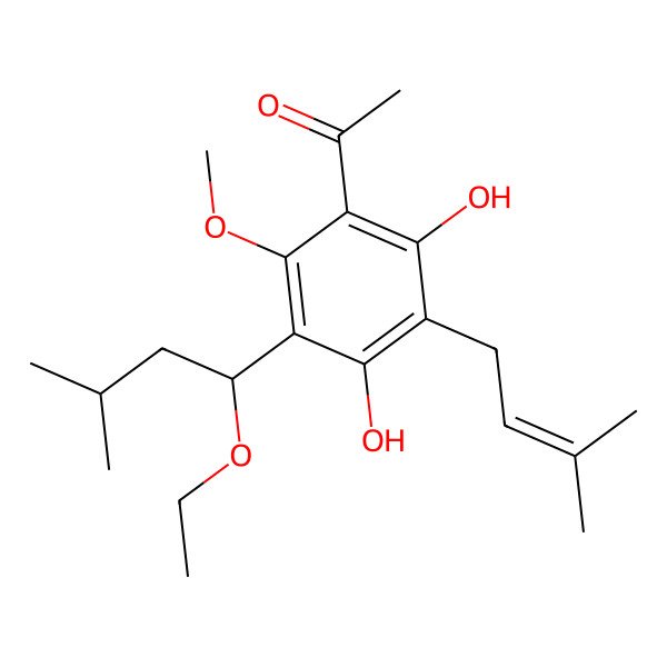 2D Structure of 1-[5-(1-Ethoxy-3-methylbutyl)-2,4-dihydroxy-6-methoxy-3-(3-methylbut-2-enyl)phenyl]ethanone