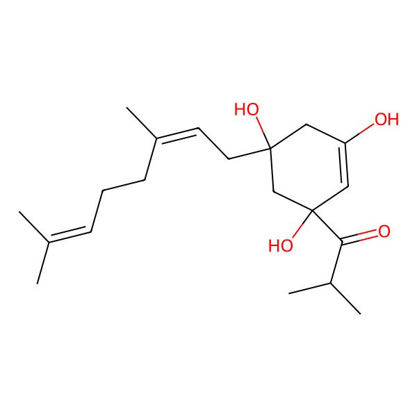 2D Structure of 1-[5-[(2E)-3,7-dimethylocta-2,6-dienyl]-1,3,5-trihydroxycyclohex-2-en-1-yl]-2-methylpropan-1-one