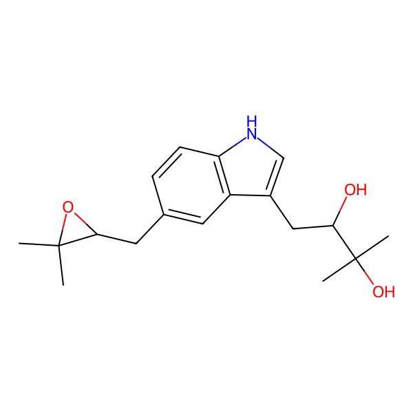 2D Structure of 1-[5-[(3,3-dimethyloxiran-2-yl)methyl]-1H-indol-3-yl]-3-methylbutane-2,3-diol
