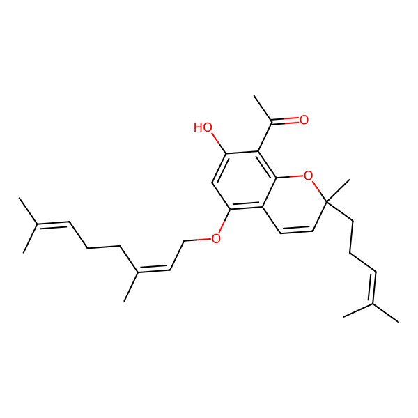 2D Structure of 1-[5-(3,7-Dimethylocta-2,6-dienoxy)-7-hydroxy-2-methyl-2-(4-methylpent-3-enyl)chromen-8-yl]ethanone
