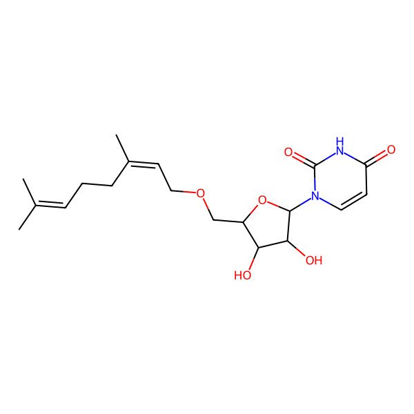 2D Structure of 1-[5-(3,7-Dimethylocta-2,6-dienoxymethyl)-3,4-dihydroxyoxolan-2-yl]pyrimidine-2,4-dione