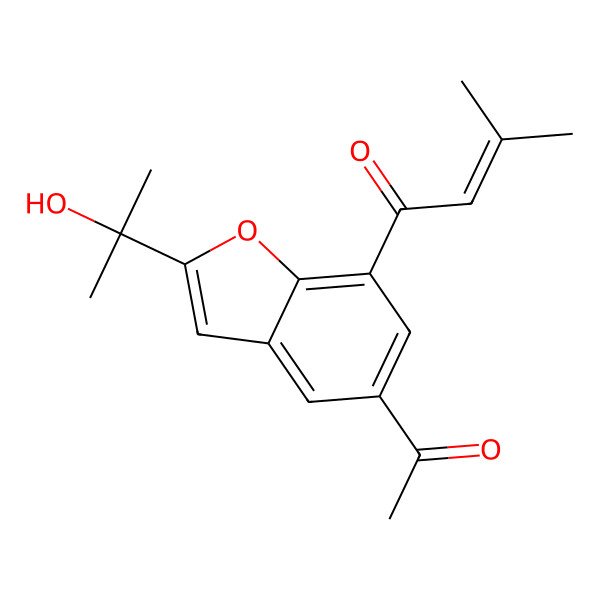 2D Structure of 1-[5-Acetyl-2-(2-hydroxypropan-2-yl)-1-benzofuran-7-yl]-3-methylbut-2-en-1-one
