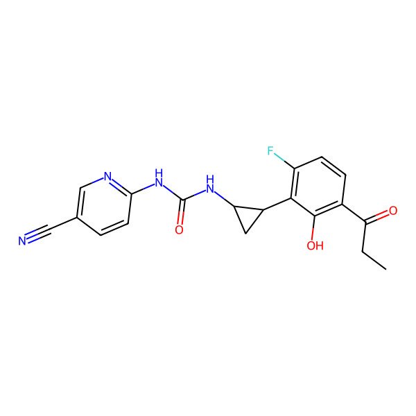 2D Structure of 1-(5-Cyanopyridin-2-YL)-3-[(1S,2S)-2-(6-fluoro-2-hydroxy-3-propanoylphenyl)cyclopropyl]urea