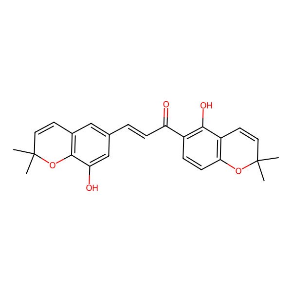 2D Structure of 1-(5-Hydroxy-2,2-dimethylchromen-6-yl)-3-(8-hydroxy-2,2-dimethylchromen-6-yl)prop-2-en-1-one