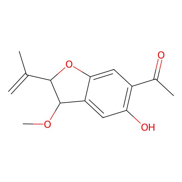 2D Structure of 1-(5-Hydroxy-3-methoxy-2-prop-1-en-2-yl-2,3-dihydro-1-benzofuran-6-yl)ethanone 2D Structure of 1-(5-Hydroxy-3-methoxy-2-prop-1-en-2-yl-2,3-dihydro-1-benzofuran-6-yl)ethanone