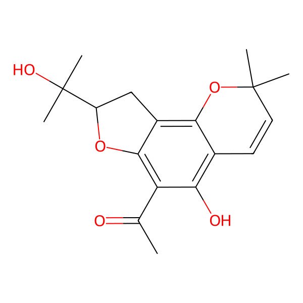 2D Structure of 1-[5-Hydroxy-8-(2-hydroxypropan-2-yl)-2,2-dimethyl-8,9-dihydrofuro[2,3-h]chromen-6-yl]ethanone