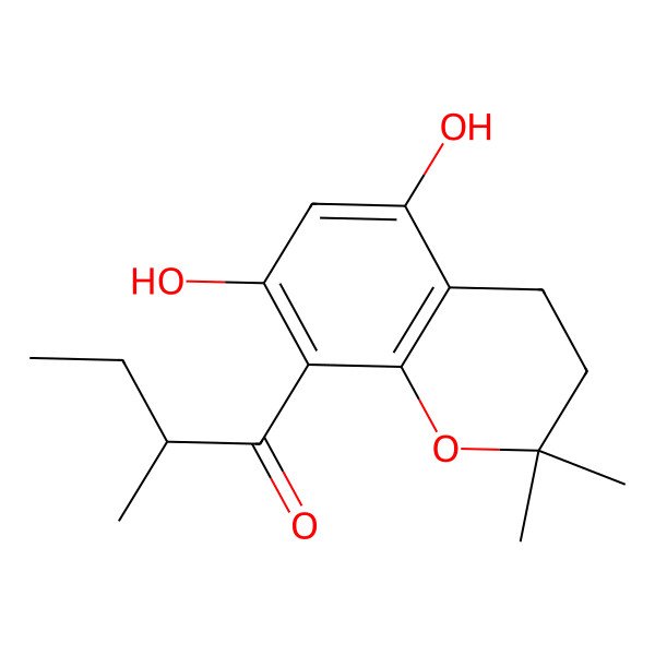 2D Structure of 1-(5,7-Dihydroxy-2,2-dimethyl-3,4-dihydrochromen-8-yl)-2-methylbutan-1-one