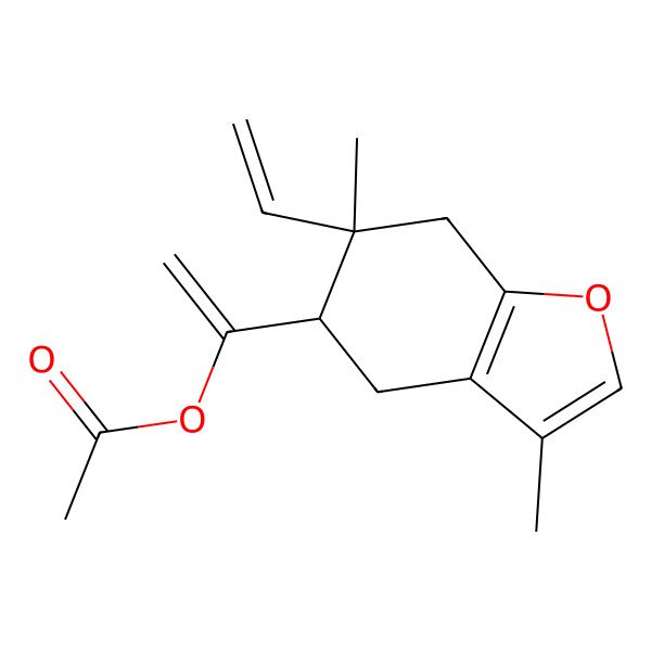 2D Structure of 1-[(5R,6S)-6-ethenyl-3,6-dimethyl-5,7-dihydro-4H-1-benzofuran-5-yl]ethenyl acetate