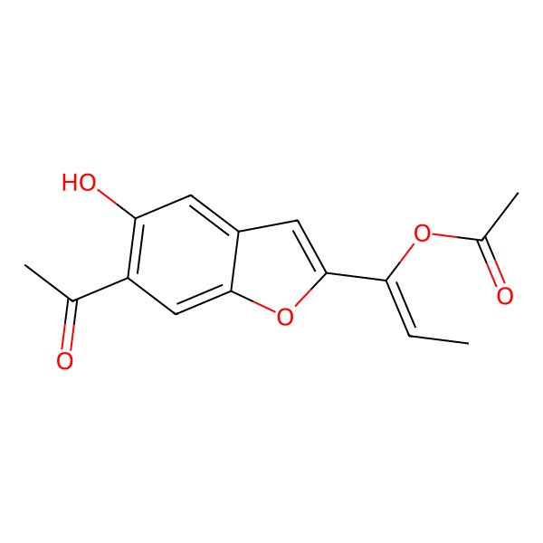 2D Structure of 1-(6-Acetyl-5-hydroxy-1-benzofuran-2-yl)prop-1-enyl acetate