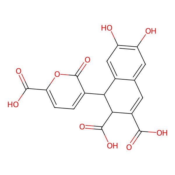 2D Structure of 1-(6-Carboxy-2-oxopyran-3-yl)-6,7-dihydroxy-1,2-dihydronaphthalene-2,3-dicarboxylic acid