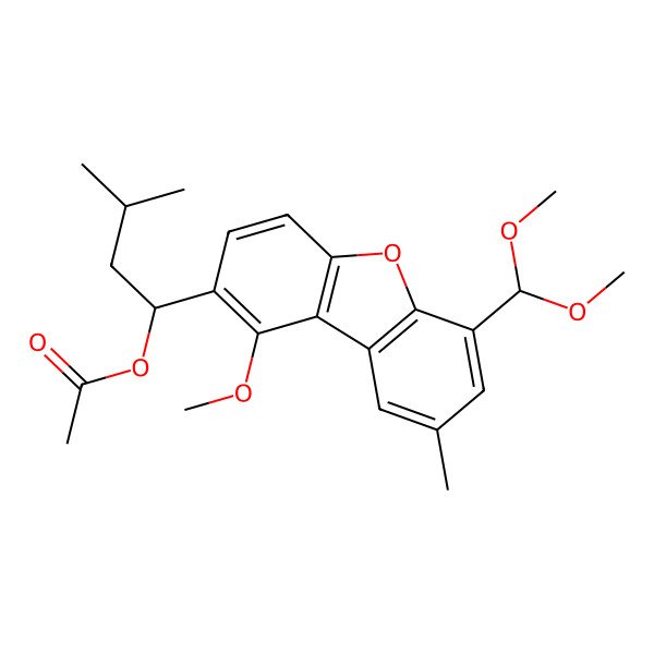 2D Structure of [1-[6-(Dimethoxymethyl)-1-methoxy-8-methyldibenzofuran-2-yl]-3-methylbutyl] acetate