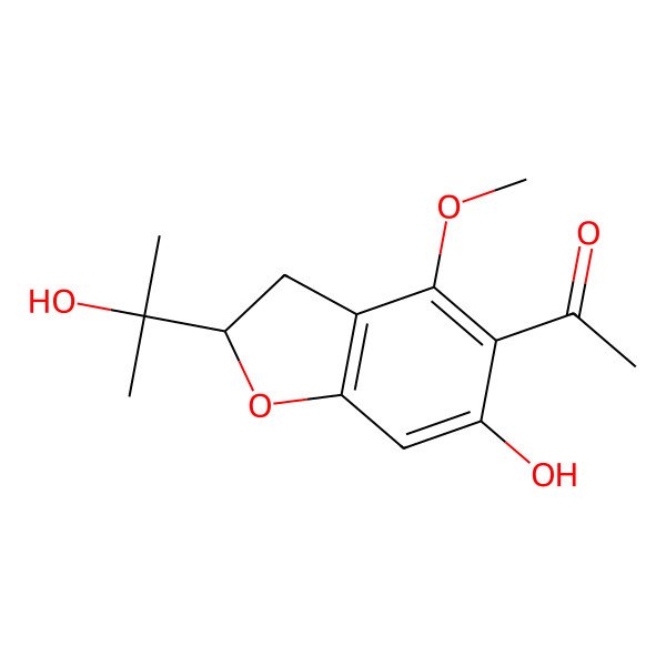 2D Structure of 1-[6-Hydroxy-2-(2-hydroxypropan-2-yl)-4-methoxy-2,3-dihydro-1-benzofuran-5-yl]ethanone