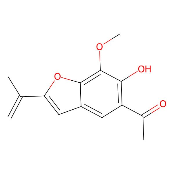 2D Structure of 1-[6-Hydroxy-7-methoxy-2-(prop-1-en-2-yl)-1-benzofuran-5-yl]ethan-1-one