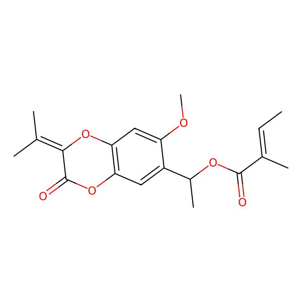 2D Structure of 1-(6-Methoxy-2-oxo-3-propan-2-ylidene-1,4-benzodioxin-7-yl)ethyl 2-methylbut-2-enoate