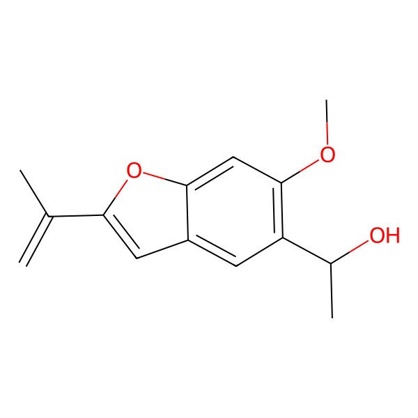 2D Structure of 1-(6-Methoxy-2-prop-1-en-2-yl-1-benzofuran-5-yl)ethanol 2D Structure of 1-(6-Methoxy-2-prop-1-en-2-yl-1-benzofuran-5-yl)ethanol