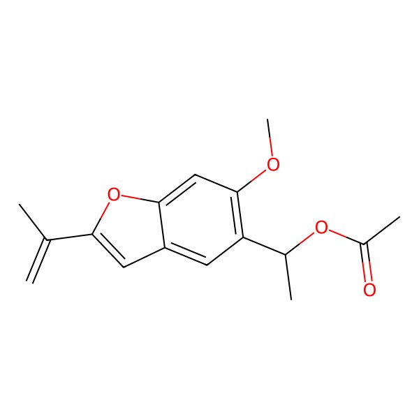2D Structure of 1-(6-Methoxy-2-prop-1-en-2-yl-1-benzofuran-5-yl)ethyl acetate