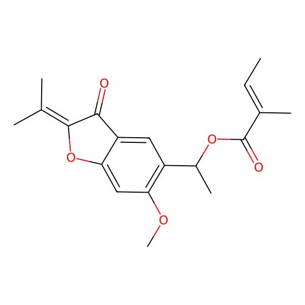 2D Structure of 1-(6-Methoxy-3-oxo-2-propan-2-ylidene-1-benzofuran-5-yl)ethyl 2-methylbut-2-enoate
