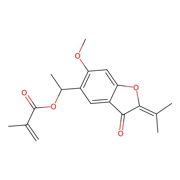 2D Structure of 1-(6-Methoxy-3-oxo-2-propan-2-ylidene-1-benzofuran-5-yl)ethyl 2-methylprop-2-enoate