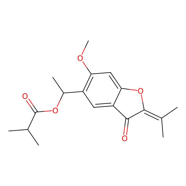 2D Structure of 1-(6-Methoxy-3-oxo-2-propan-2-ylidene-1-benzofuran-5-yl)ethyl 2-methylpropanoate