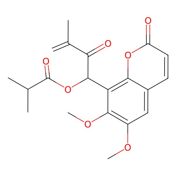 2D Structure of [1-(6,7-Dimethoxy-2-oxochromen-8-yl)-3-methyl-2-oxobut-3-enyl] 2-methylpropanoate