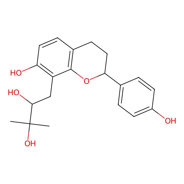 2D Structure of 1-[7-hydroxy-2-(4-hydroxyphenyl)-3,4-dihydro-2H-chromen-8-yl]-3-methylbutane-2,3-diol