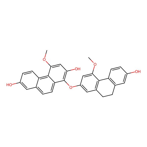 2D Structure of 1-[(7-Hydroxy-4-methoxy-9,10-dihydrophenanthren-2-yl)oxy]-4-methoxyphenanthrene-2,7-diol