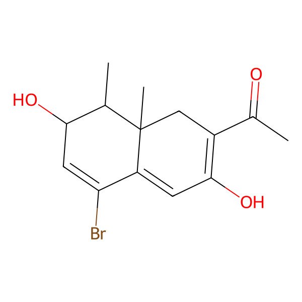 2D Structure of 1-((7R,8R,8aR)-5-bromo-1,7,8,8a-tetrahydro-3,7-dihydroxy-8,8a-dimethylnaphthalen-2-yl)ethanone