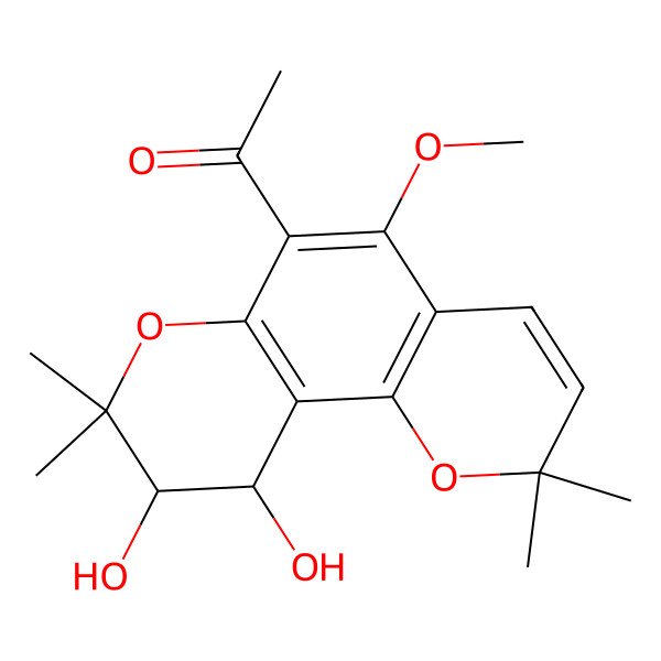 2D Structure of 1-(9,10-Dihydroxy-5-methoxy-2,2,8,8-tetramethyl-9,10-dihydropyrano[2,3-f]chromen-6-yl)ethanone