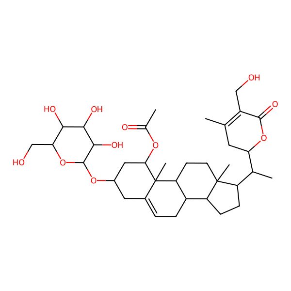 2D Structure of 1-Acetyl-3,27-dihydroxywitha-5,24-dienolide 3-glucoside