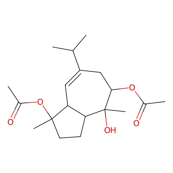 2D Structure of (1-Acetyloxy-4-hydroxy-1,4-dimethyl-7-propan-2-yl-2,3,3a,5,6,8a-hexahydroazulen-5-yl) acetate
