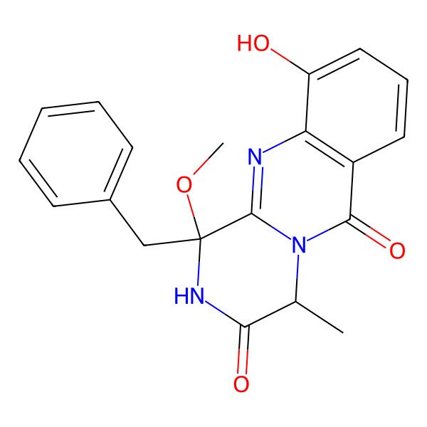 2D Structure of 1-Benzyl-10-hydroxy-1-methoxy-4-methyl-2,4-dihydropyrazino[2,1-b]quinazoline-3,6-dione