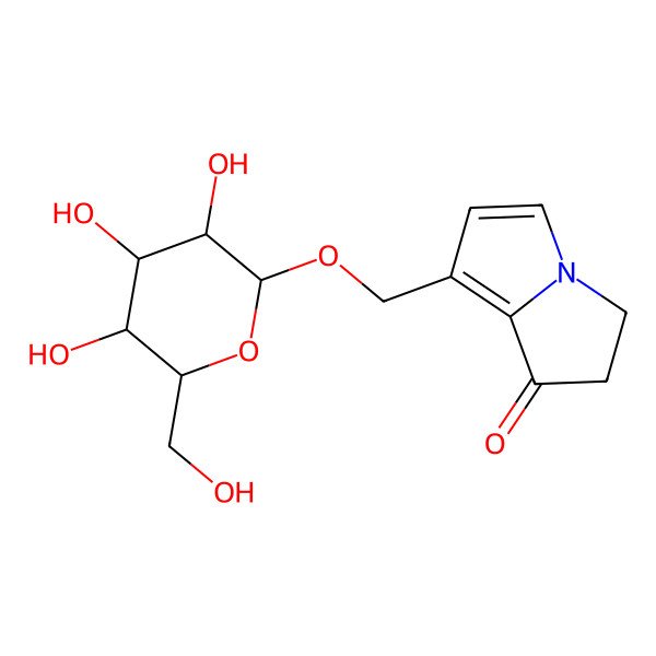 2D Structure of 1-((beta-d-Glucopyranosyloxy)methyl)-5,6-dihydropyrrolizin-7-one 2D Structure of 1-((beta-d-Glucopyranosyloxy)methyl)-5,6-dihydropyrrolizin-7-one