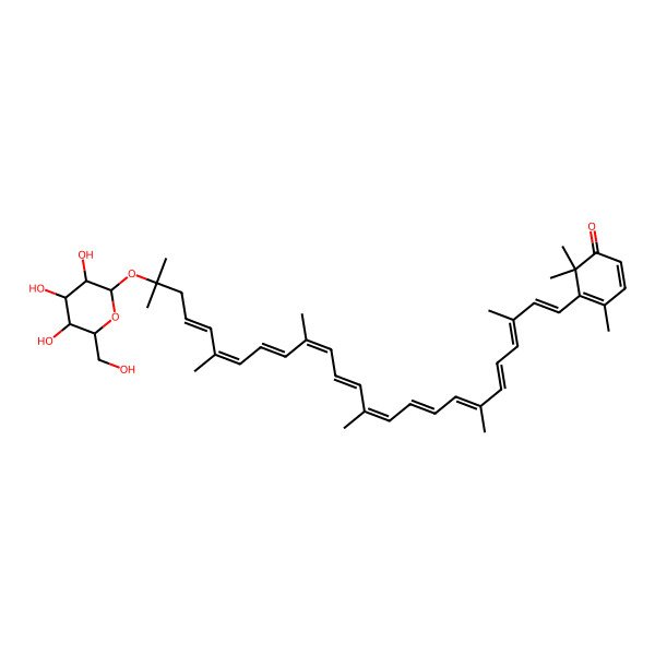 2D Structure of 1'-beta-Glucopyranosyl-3,4,3',4'-tetradehydro-1', 2'-dihydro-beta,psi-caroten-2-one