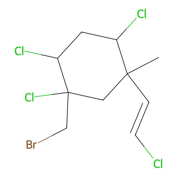 2D Structure of 1-(Bromomethyl)-1,2,4-trichloro-5-(2-chloroethenyl)-5-methylcyclohexane