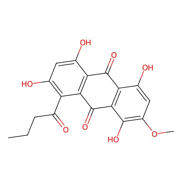 2D Structure of 1-Butanoyl-2,4,5,8-tetrahydroxy-7-methoxyanthracene-9,10-dione