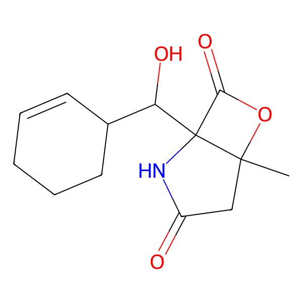 2D Structure of 1-[Cyclohex-2-en-1-yl(hydroxy)methyl]-5-methyl-6-oxa-2-azabicyclo[3.2.0]heptane-3,7-dione