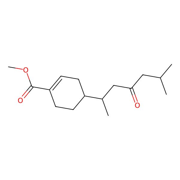 2D Structure of 1-Cyclohexene-1-carboxylic acid, 4-((1R)-1,5-dimethyl-3-oxohexyl)-, methyl ester, (4R)-