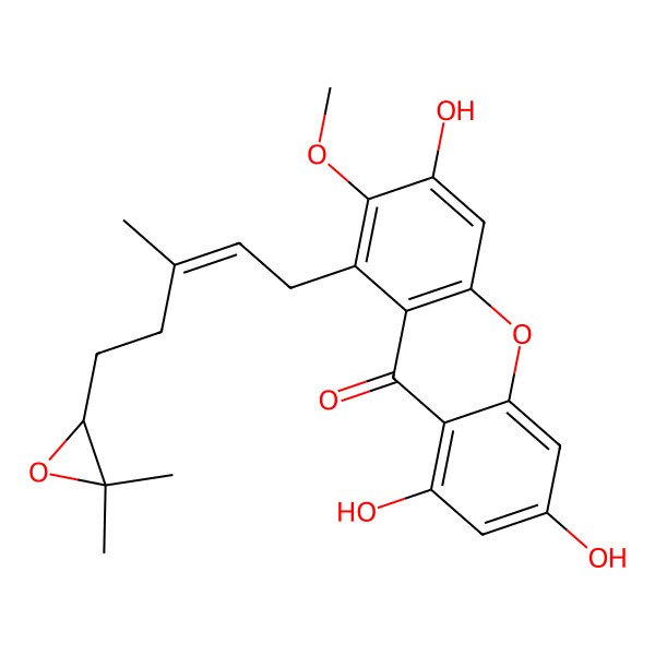 2D Structure of 1-[(E)-5-[(2S)-3,3-dimethyloxiran-2-yl]-3-methylpent-2-enyl]-3,6,8-trihydroxy-2-methoxyxanthen-9-one