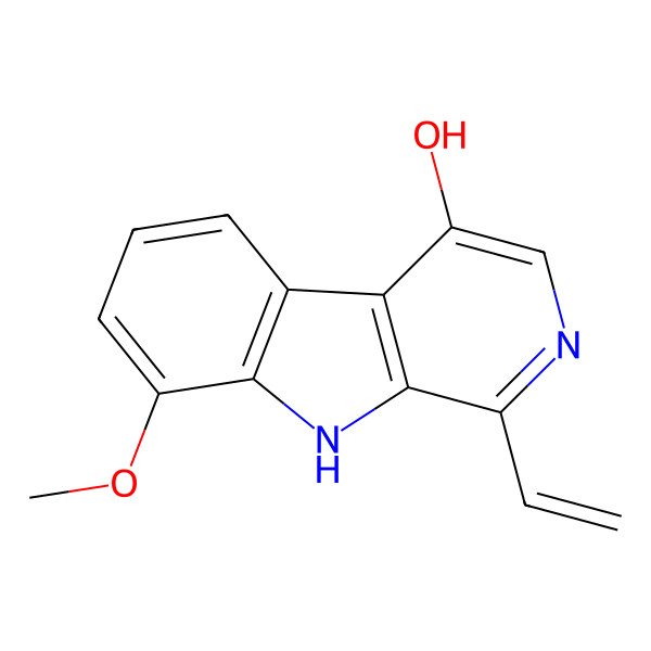 2D Structure of 1-ethenyl-8-methoxy-9H-pyrido[3,4-b]indol-4-ol