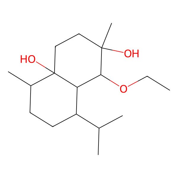 2D Structure of 1-Ethoxy-2,5-dimethyl-8-propan-2-yl-1,3,4,5,6,7,8,8a-octahydronaphthalene-2,4a-diol