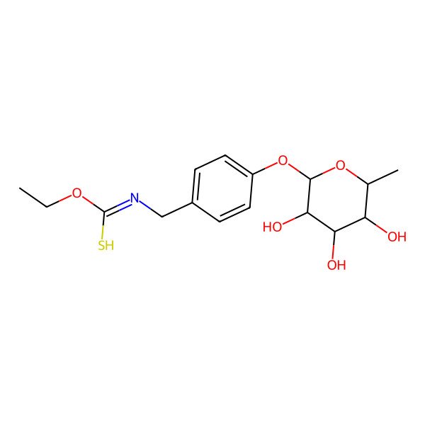 2D Structure of 1-ethoxy-N-[[4-(3,4,5-trihydroxy-6-methyloxan-2-yl)oxyphenyl]methyl]methanimidothioic acid