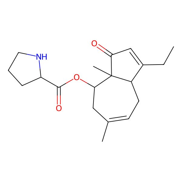 2D Structure of (1-Ethyl-3a,6-dimethyl-3-oxo-4,5,8,8a-tetrahydroazulen-4-yl) pyrrolidine-2-carboxylate