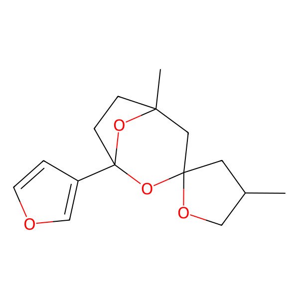 2D Structure of 1-(Furan-3-yl)-4',5-dimethylspiro[2,8-dioxabicyclo[3.2.1]octane-3,2'-oxolane]