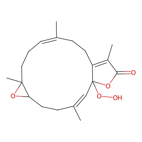 2D Structure of 1-Hydroperoxy-3,8,12,16-tetramethyl-7,18-dioxatricyclo[13.3.0.06,8]octadeca-2,11,15-trien-17-one
