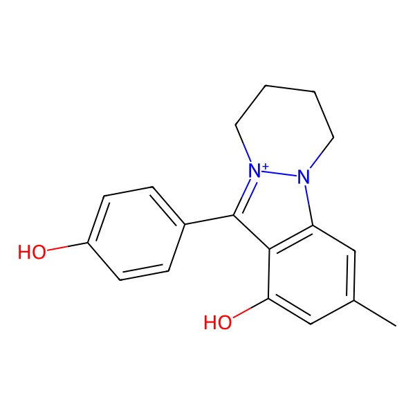 2D Structure of 1-Hydroxy-11-(4-hydroxyphenyl)-3-methyl-6,7,8,9-tetrahydropyridazino[1,2-a]indazol-10-ium