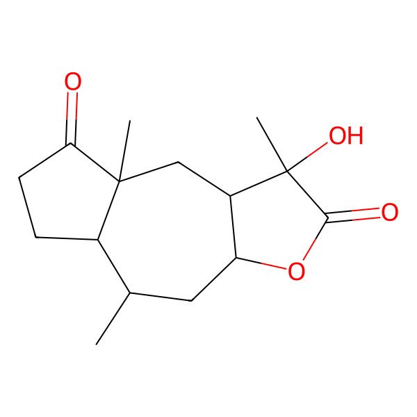 2D Structure of 1-Hydroxy-1,5,8a-trimethyl-3a,4,5,5a,6,7,9,9a-octahydroazuleno[6,7-b]furan-2,8-dione