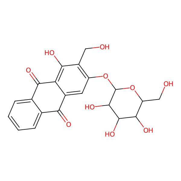 2D Structure of 1-Hydroxy-2-(hydroxymethyl)-3-[3,4,5-trihydroxy-6-(hydroxymethyl)oxan-2-yl]oxyanthracene-9,10-dione