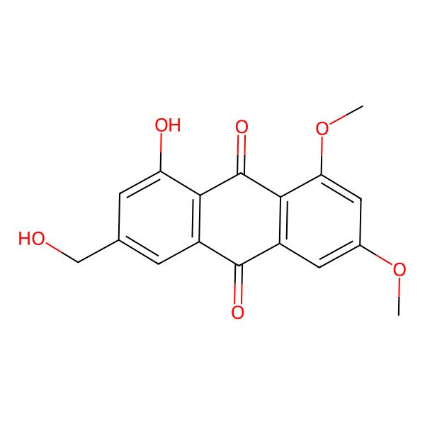 2D Structure of 1-Hydroxy-3-(hydroxymethyl)-6,8-dimethoxyanthracene-9,10-dione
