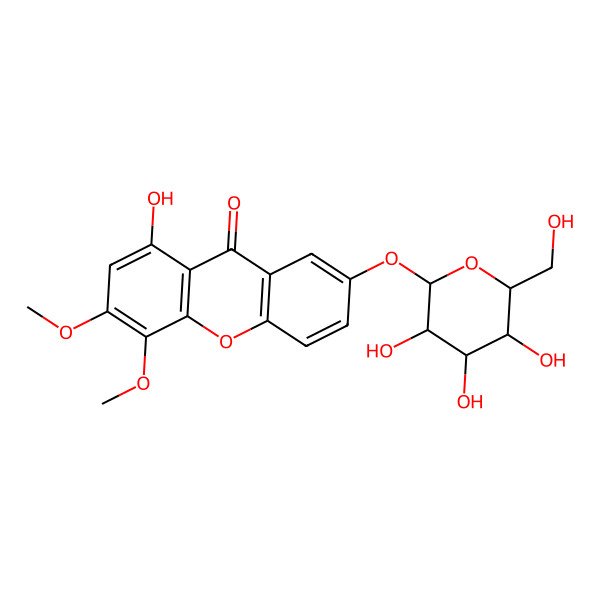 2D Structure of 1-Hydroxy-3,4-dimethoxy-7-[3,4,5-trihydroxy-6-(hydroxymethyl)oxan-2-yl]oxyxanthen-9-one